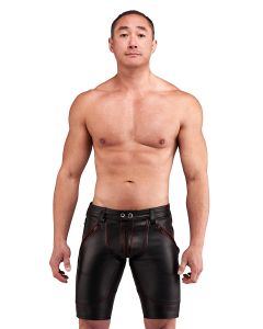 Mister B Leather FXXXer Shorts - Black - Red Piping