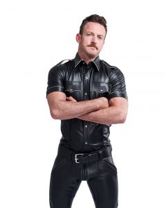 Mister B Leather Police Shirt Short Sleeves White Piping