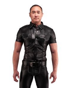 Mister B Leather Police Shirt Short Sleeves Grey Piping