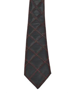 Mister B Leather Padded Tie Black - White Stitching