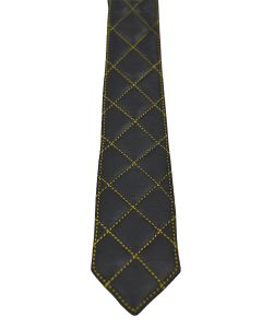 Mister B Leather Padded Tie Black - Yellow Stitching