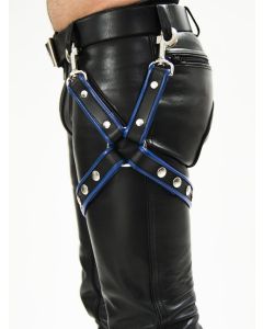 Mister B Leather Leg Harness Black-Blue - buy online at www.misterb.com