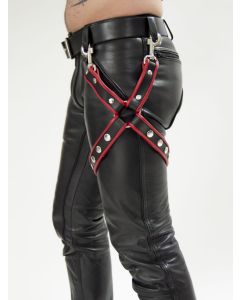 Mister B Leather Leg Harness Black-Red - buy online at www.misterb.com