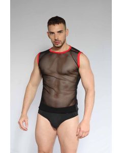 Dale Mas Singlet Mesh Party Dude - Black Red