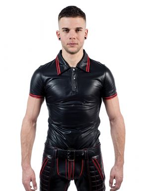 Mister B Leather Poloshirt Red Stripe - buy online at www.misterb.com