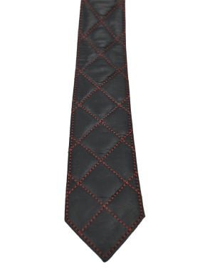 Mister B Leather Padded Tie Black - White Stitching