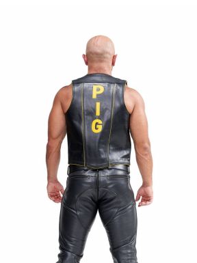 Mister B Leather Muscle Vest Pig Black-Yellow