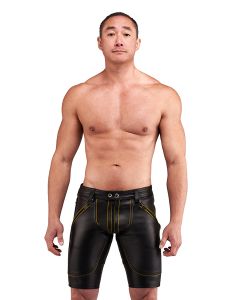 Mister B Leather FXXXer Shorts - Black - Yellow Piping