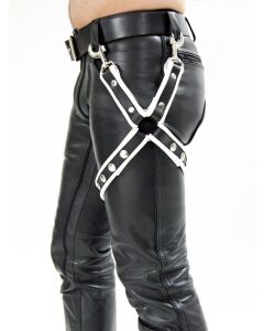 Mister B Leather Leg Harness Black-White - buy online at www.misterb.com