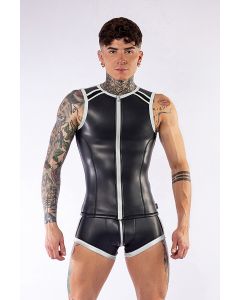 Mister B Neopren-T-Shirt ärmellos Zip schwarz-weiß