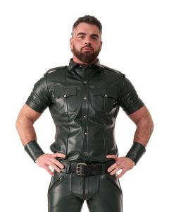 Mister B Leather Police Shirt Short Sleeve Army Green