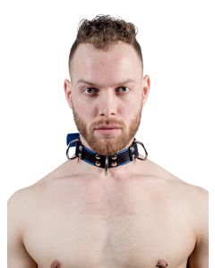 Mister B Leather Slave Collar 4 D-Rings Blue