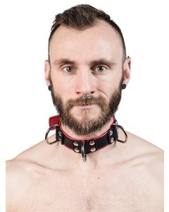 Mister B Leather Slave Collar 4 D-Rings Red