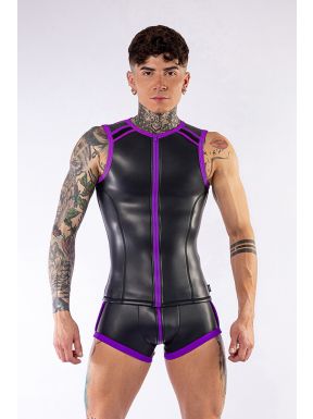 Mister B Neopren-T-Shirt ärmellos Zip Schwarz Lila