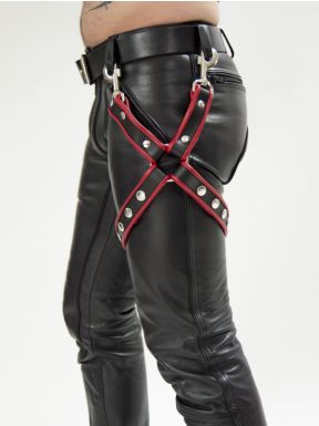 Mister B Leather Leg Harness Black-Red - buy online at www.misterb.com