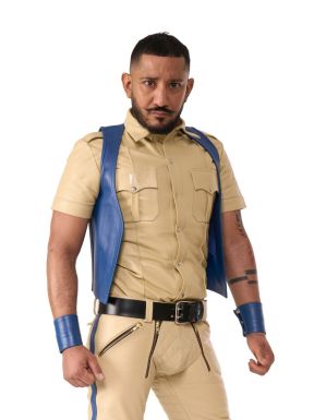 Mister B Leather Muscle Vest Blue