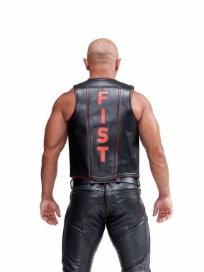 Mister B Leather Muscle Vest Fist Black-Red