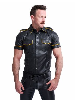 Mister B Leather Police Shirt Short Sleeves Yellow Piping